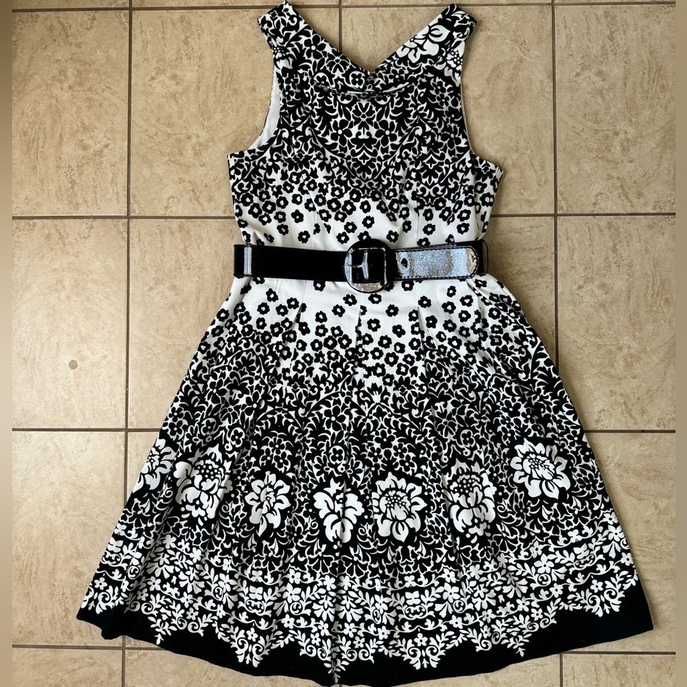 Donna Morgan Cowl Neck Belted Fit and Flare Dress